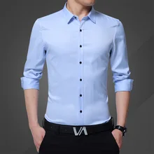 Осенняя мужская рубашка длинный рукав, дышащий одноцветная Мужская рубашка приталенная Удобная белая синяя деловая рубашка