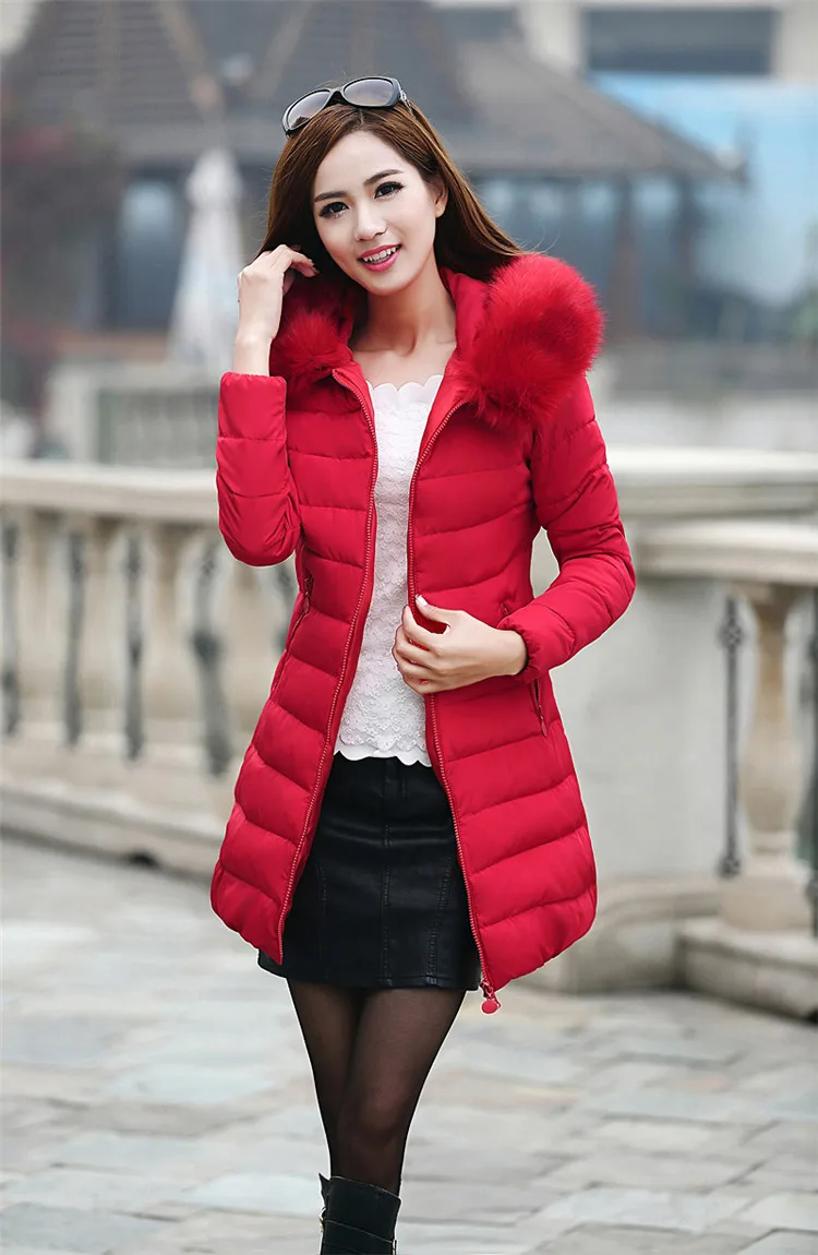 

Long Women's Winter Jacket Women Parkas 2017 Female Faux Fur Collar Hooded Cotton Warm Coat For Women Anorak Manteau