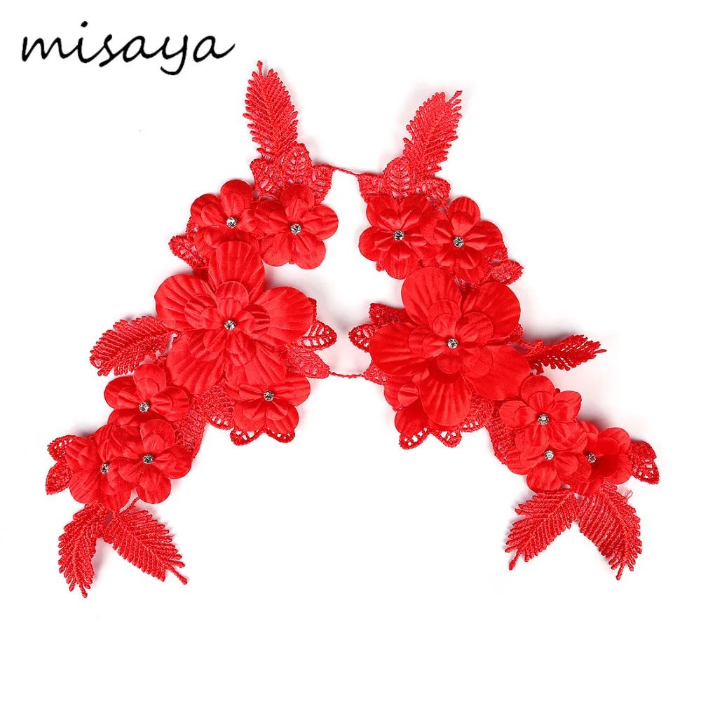 

Misaya 7Colors Flower Embroidery Lace Appliqued Fabric With Crystal Jacquard Ribbon Lace Fabric Sewing Patch Wedding Dress Decor