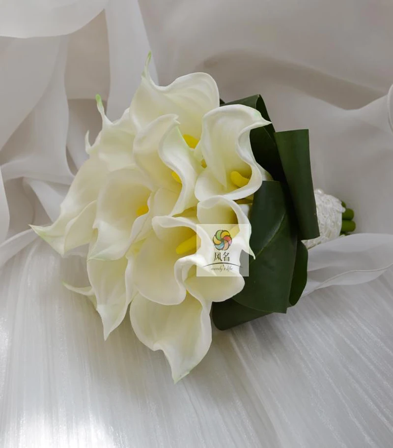 Свадебный букет ручной работы, свадебный цветок, цветочный букет невесты, Новые Искусственные белые ПУ Калла, декоративные цветы