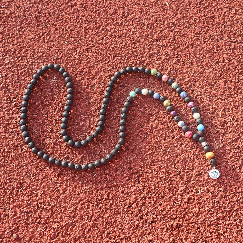 

10mm volcanic lava stone pendant necklace fashion men and women colorful necklace 108 handmade beaded long necklaces