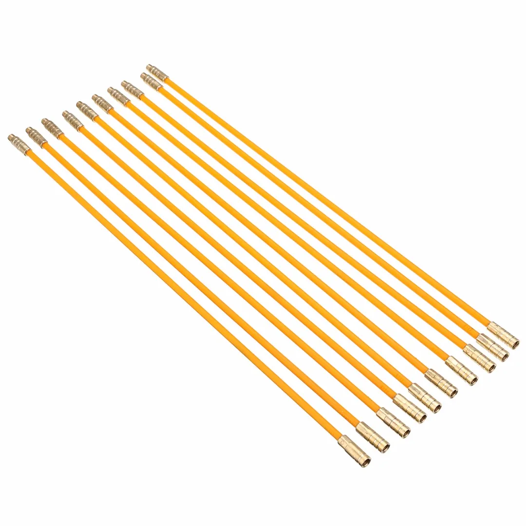 10pcs Fiberglass Cable Running Rods with Brass Hook End Brass Eye End and Flexible Acrylic Connection Kit Set