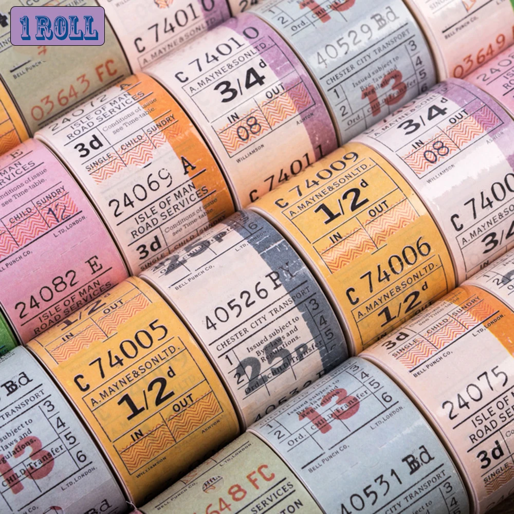 

1Roll Vintage Tickets Series Tearable Functional Tape Handwritten Retro Decorative Stickers Diary Label Album Decor Stationery