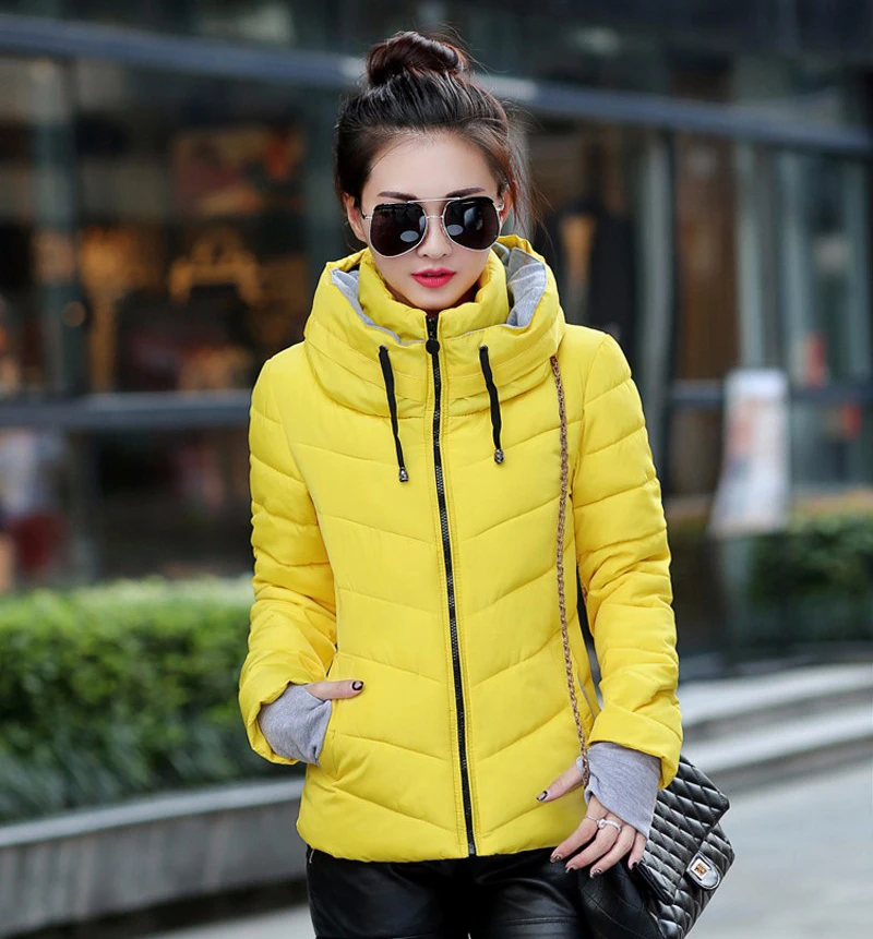 2019 hooded women winter jacket short cotton padded womens coat autumn casaco feminino inverno solid color parka stand collar