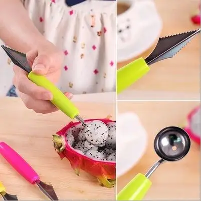 

Double-End Stainless Steel Fruit Baller Carving Knife Ice Cream Scoop Spoon Watermelon Melon Fruit Carving Knife Cutter Gadgets