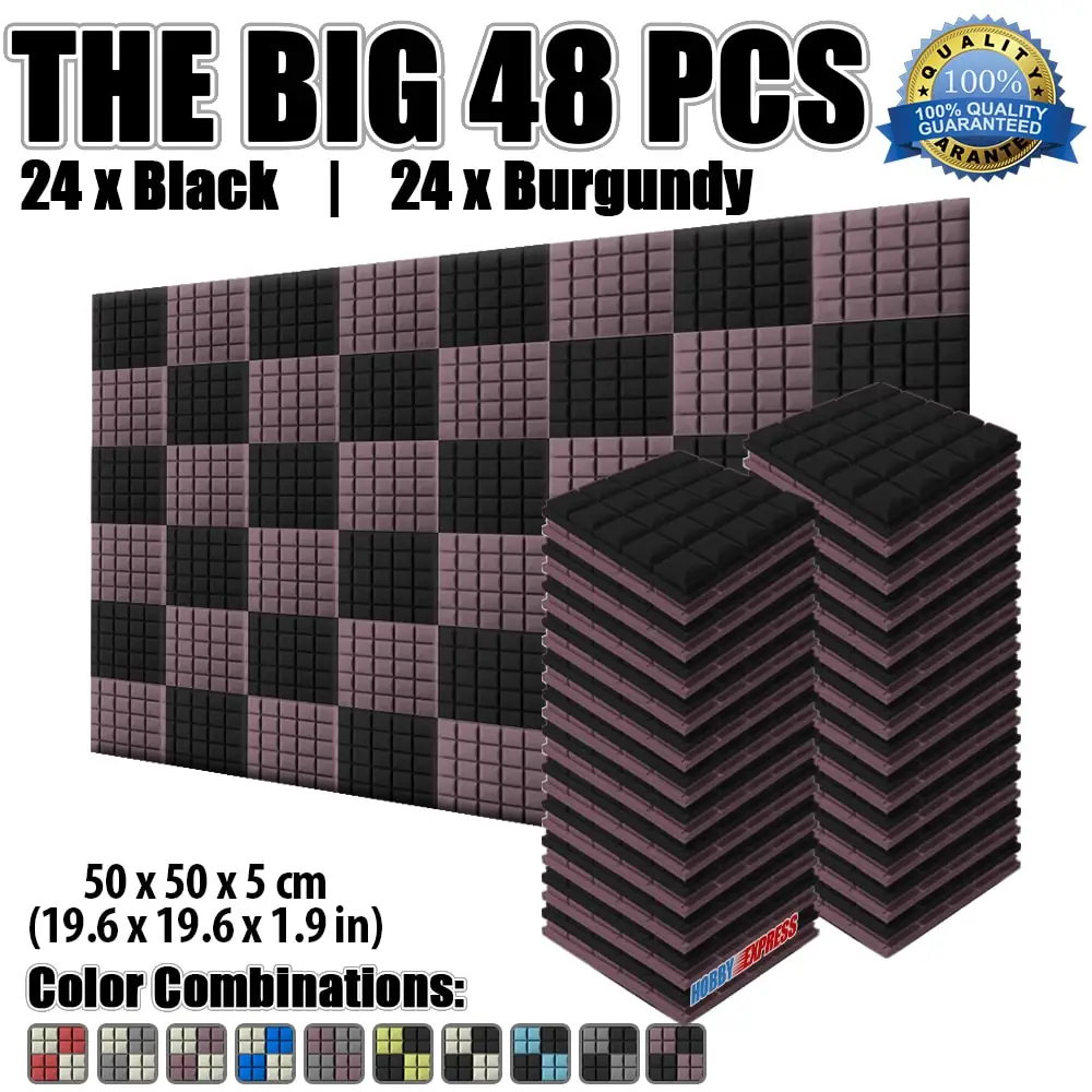 Burgundy and Black Arrowzoom 48 шт. в лоте; Звукоизолирующая пена облицовочная панель 50*50*5 см(19,6*19,6*1,9 дюйма) студия звукозаписи пены лечения KK1040 - Цвет: Burgundy and Black