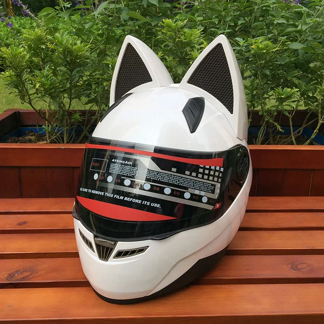 Мотоциклетный летний сезон для мужчин и женщин, противотуманный шлем для кроссовых автомобилей, модный шлем с кошачьими ушками, быстрая - Цвет: Белый