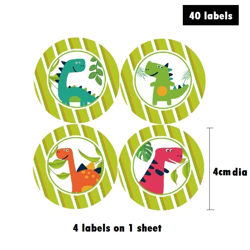 Safari Dinosaur Water Bottle Label 6*22cm Self adhesive Stickers Round 4cm Green Party Water Bottle Labels