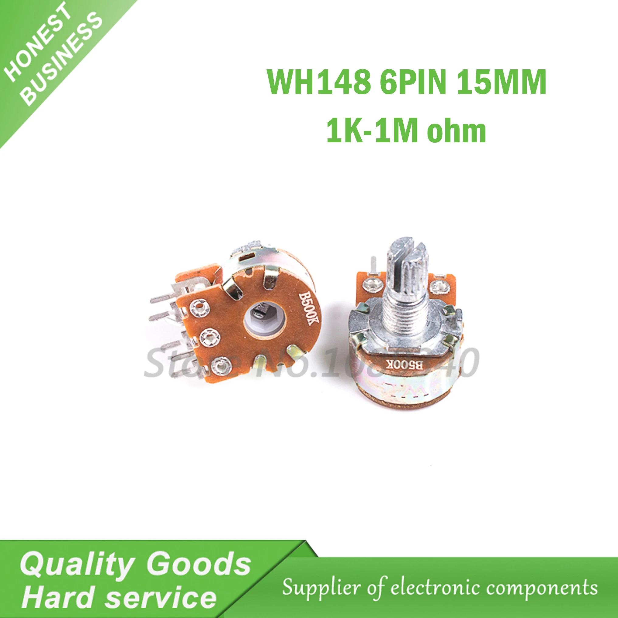 2pcs B1K B2K B5K B10K B20K B50K B100K B1M 6Pin Shaft WH148 Amplifier ...