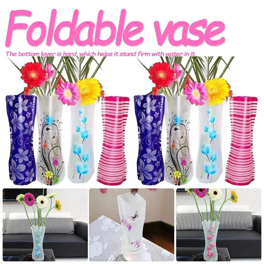 Color Random PVC Folding Durable Flower Vase Foldable Flower Vase For Home Wedding Party Decoration Easy to Store