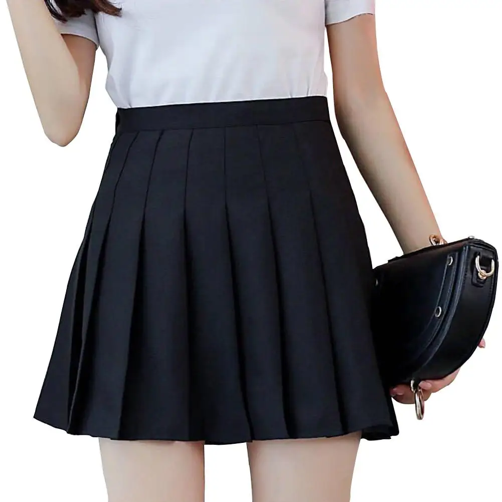 

2019 New Yfashion Women Fashion Solid Color Pleated Skirt High Waist Csual A-Line Mini Skirt