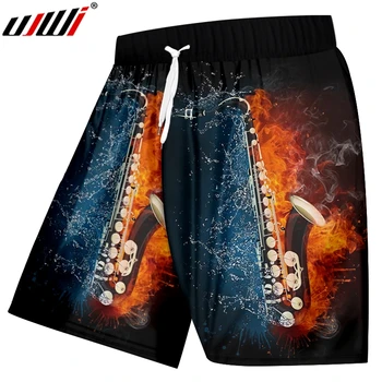 

UJWI Men's Short New Cool Dropshipping Beach Shorts 3D Printed Creative Saxophone Stitching Vortex Spandex Clothing