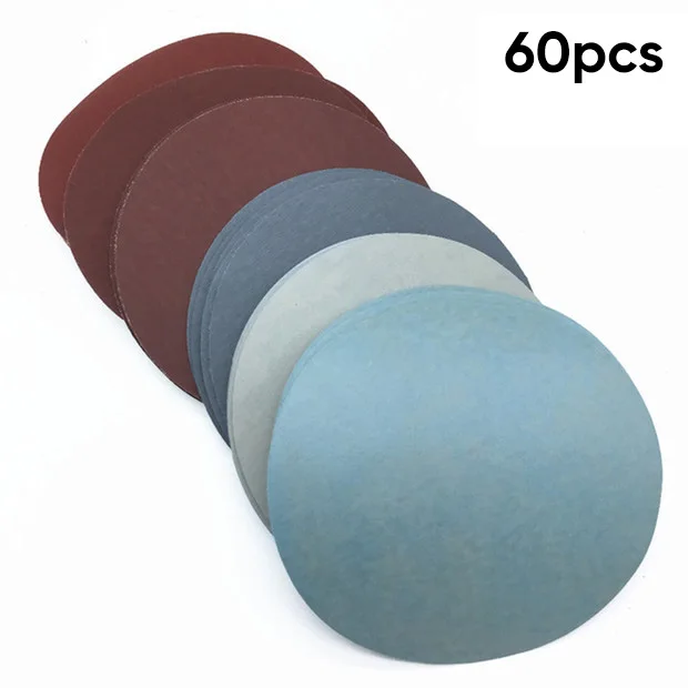 60pcs Polishing Grinding Tools Sandpaper Sander Pads Replacement Parts Sanding discs Sets Spare 125mm Flocking Hook Loop