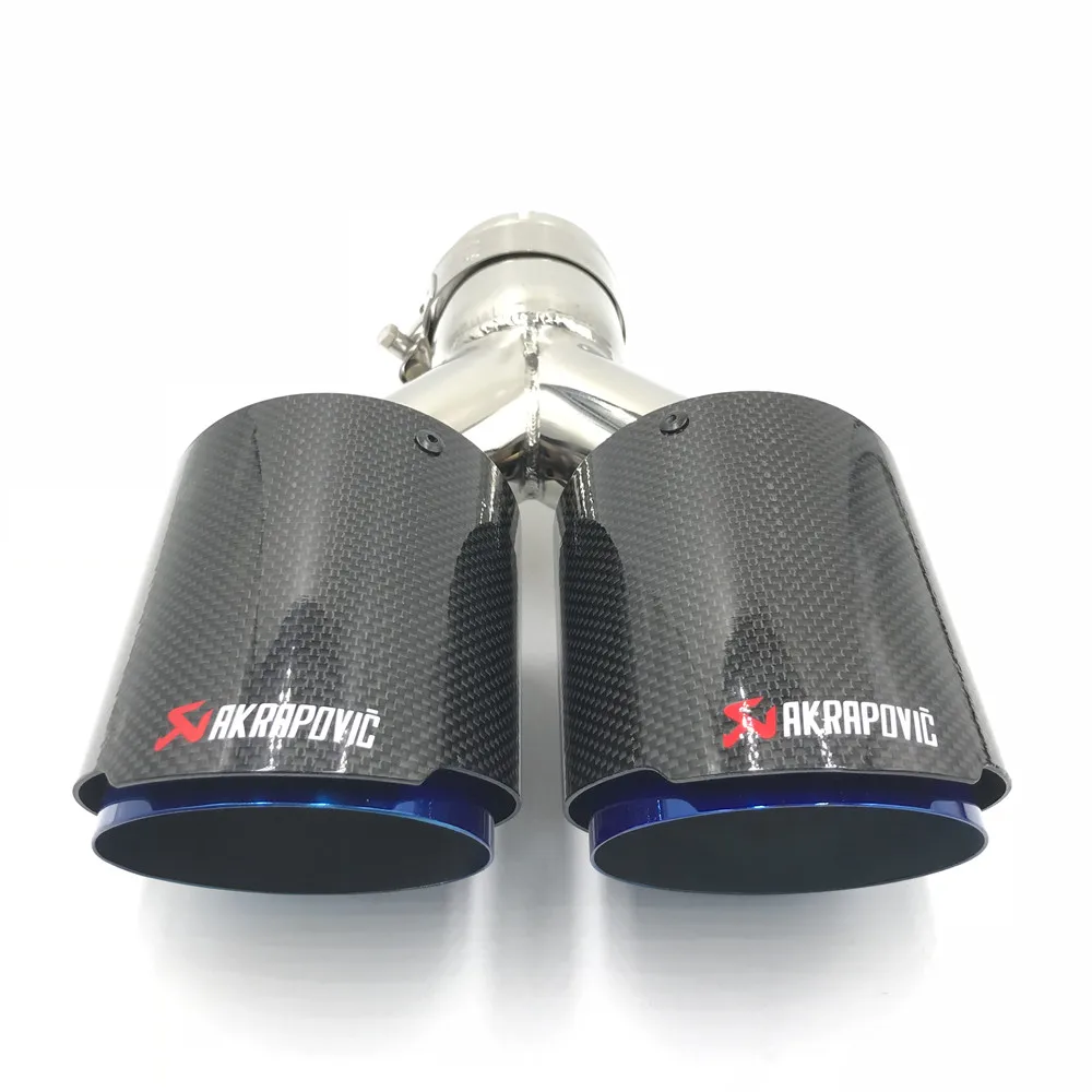 Akrapovic глянцевое углеродное волокно+ 304 нержавеющая сталь универсальная модель Y двойной наконечник выхлопной трубы синий конец хвостового наконечника