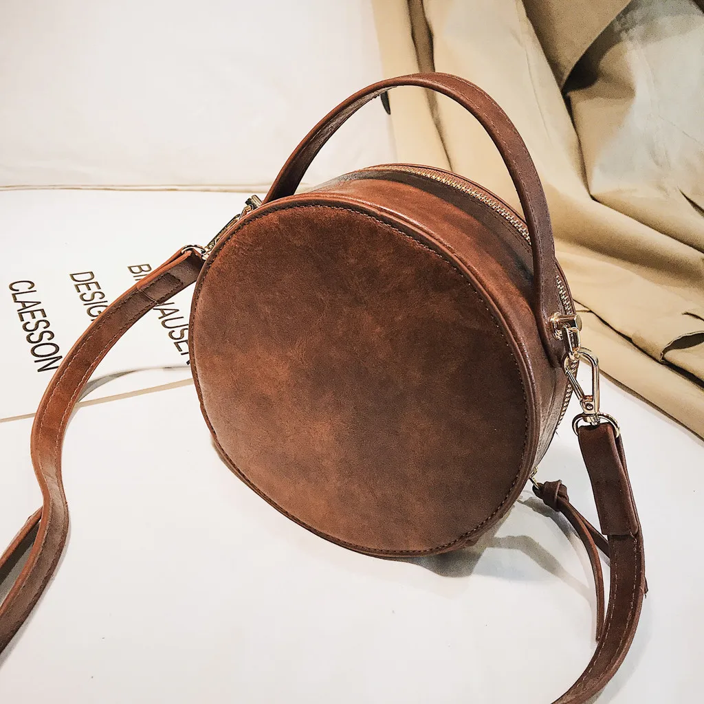 Винтажная кожаная круглая дизайнерская сумка через плечо для женщин, из искусственной кожи, сумки через плечо, женские маленькие сумки, сумка-тоут# AF6