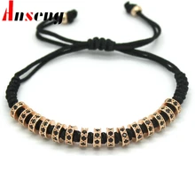Nueva marca de moda pulseras de macramé, 18 k de oro rosa micro pave cz negro tapones granos briading macrame pulsera para hombres joyería