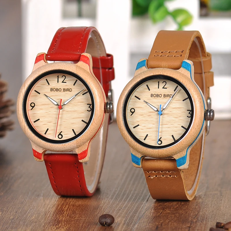 BOBO BIRD Bamboo Watches Leather band Watch Quartz Wristwatches Fashionable Timepieces for Men and Women C-aQ22