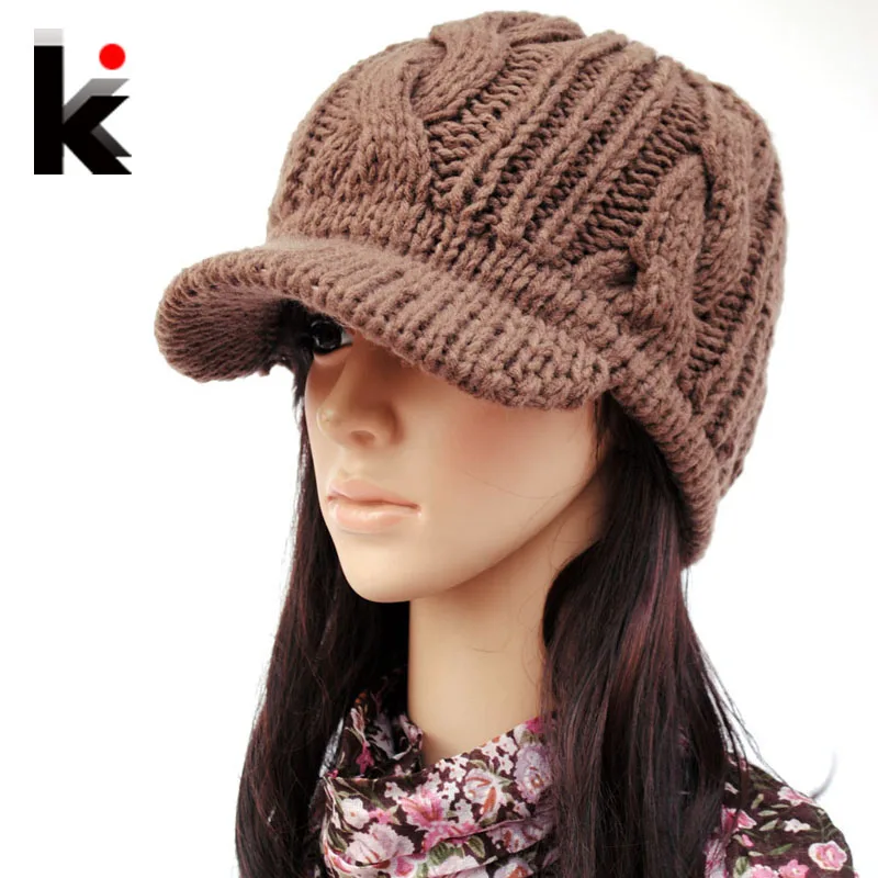 Buy Winter knitted hat wide brim quality female
