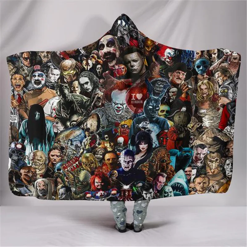 3D Funny Hooded Cloak For Adults Kids Cosplay Horror Movie Blanket Warm Thicken Woman Girls Boys Blankets on the Sofa