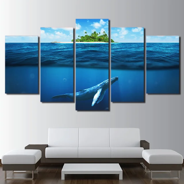Kanvas Lukisan Ruang Tamu Poster 5 Piece Biru Laut Dalam Kolam Ikan Kanvas Lukisan Ruang Tamu Poster 5 Piece Biru Laut Dalam Kolam Ikan Frame Modular Cetak
