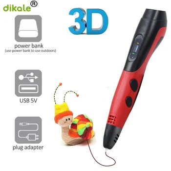 

dikale 3D Pen 3d Printing Drawing pen LED Display DIY 3D Printer Pen with 1x7.5m random color PLA filament for Kids Gift