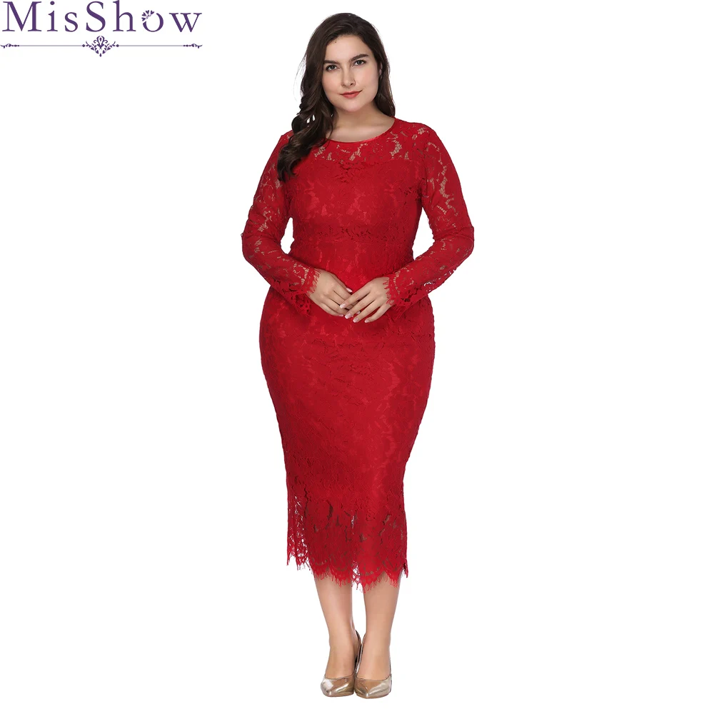 

New Women Red Chic Bodycon Dresses Spring Plus Size 5XL 6XL Prom Evening Simple Elegant Office Lady Slim Sexy Hollow Lace Dress