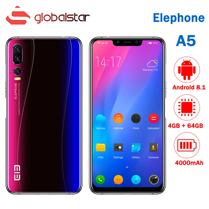 ELEPHONE A5 4G B Оперативная память 6 4G B Встроенная память 4000 мАч сотовые телефоны Helio P60 MTK6771 Octa Core 6,18 дюймов Экран Android 8,1 4G LTE смартфон