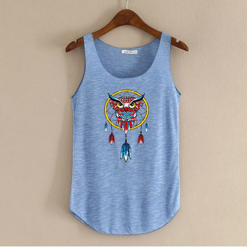 

Spring Summer Super Cute Owl Printing Tops Tank Women O-neck Slim sleeveless T-shirt Ladies Top Shirts Feminina Tshirts Tees