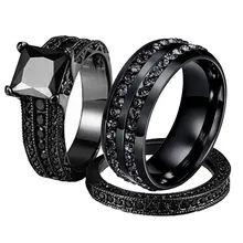 Его ее пара колец черный 316L нержавеющая сталь принцесса огранка Кубического Циркония Обручальное кольцо набор