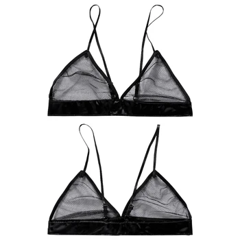 

Women Sexy Mesh Hollow Out Bustier Bralette Adjustable Spaghetti Strap Bra