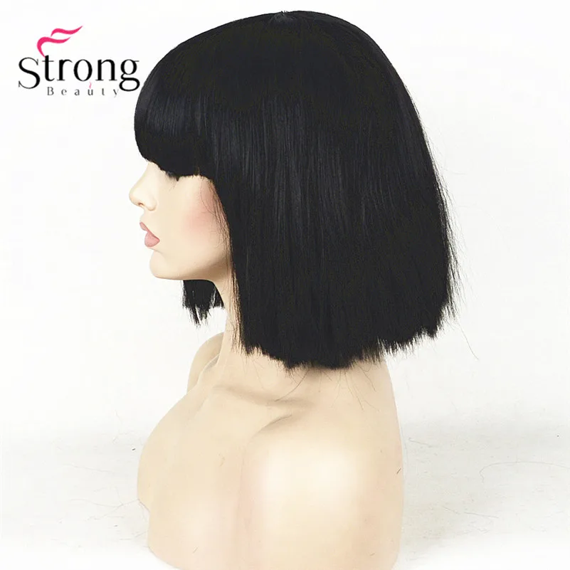 TY 1716A 1B Short Bob Kinky Straight Full Bangs Synthetic Hairpieces Black(7)