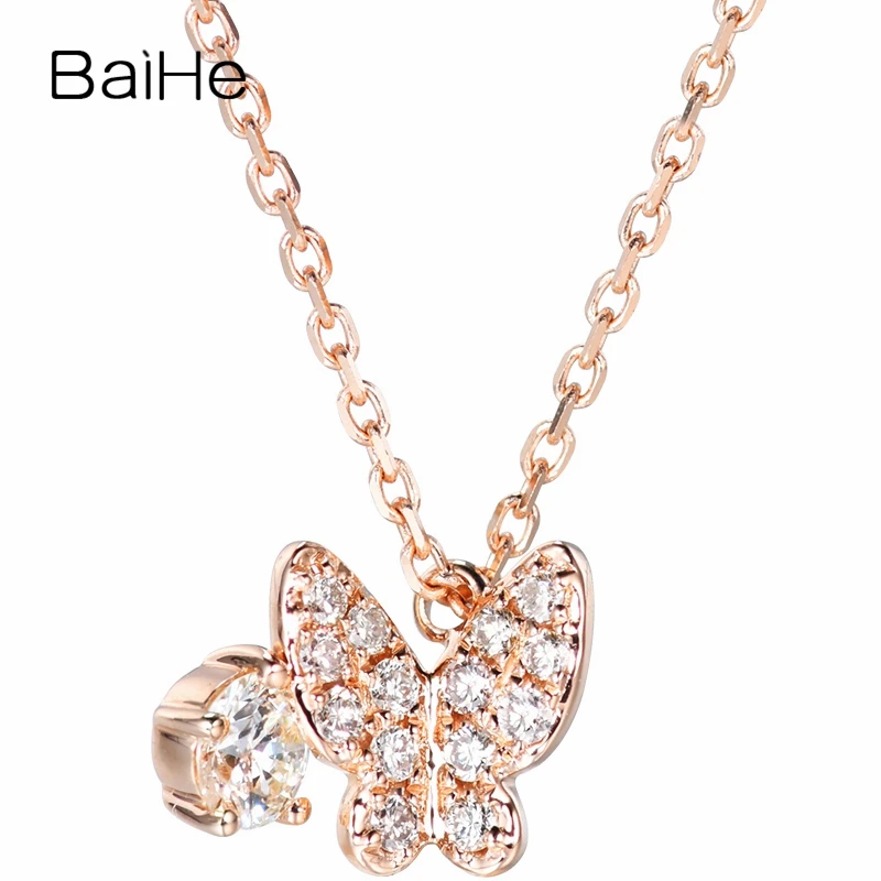 

BAIHE Solid 18K Rose Gold Certified Total 0.19ct 100% Genuine Natural Diamonds Women Fine Jewelry Wedding Trendy Gift Necklaces