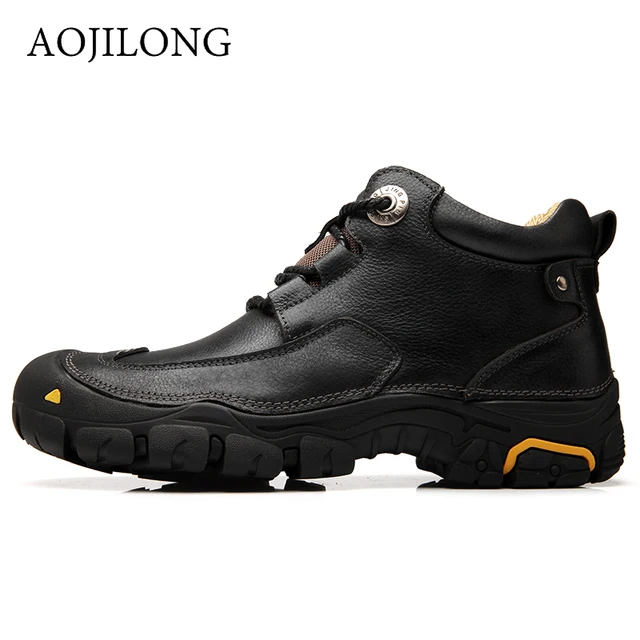 Outdoor Brand Hiking Shoes Men Ankle Boots 2018 Autumn Winter Work Boot Genuine Leather Male Sport Walking Footwear Big Size 46