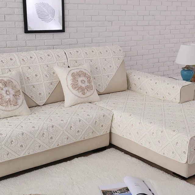 Quilted Sectional Corner Cotton Sofa Cover Set Double Sided Quilted Sectional Corner Cotton Sofa Cover Set Double Sided Embroidery Furniture Covers For Couches Housse