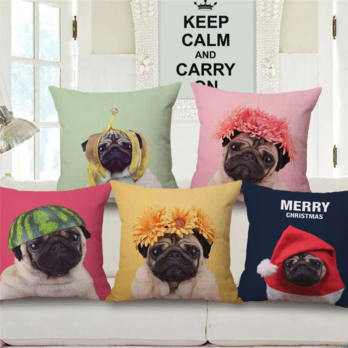 Bulldog Dog Lovely Cotton Linen Cushion Throw Sofa Decorative Pillows
