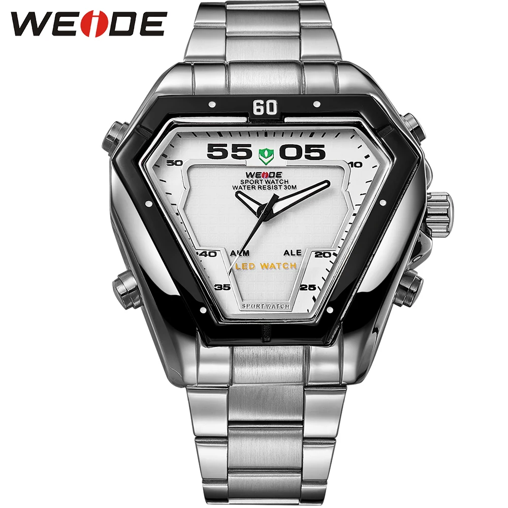 

WEIDE LED Sport Watch Analog Digital Display Fashion 30m Waterproof Stainless Steel Quartz Movement Wristwatches Gifts For Men