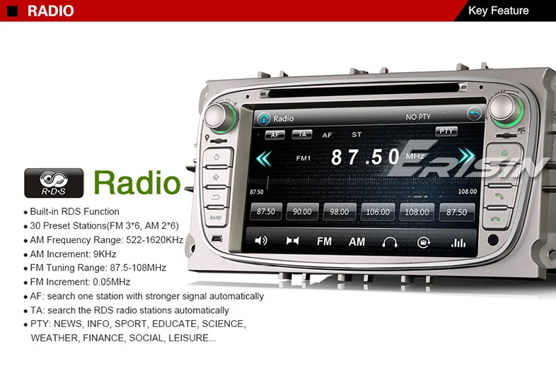 Discount Car DVD CD Player Erisin ES7189F 7" Win8 UI Stereo GPS DAB+ System for Ford Focus Galaxy C-Max S-Max 13
