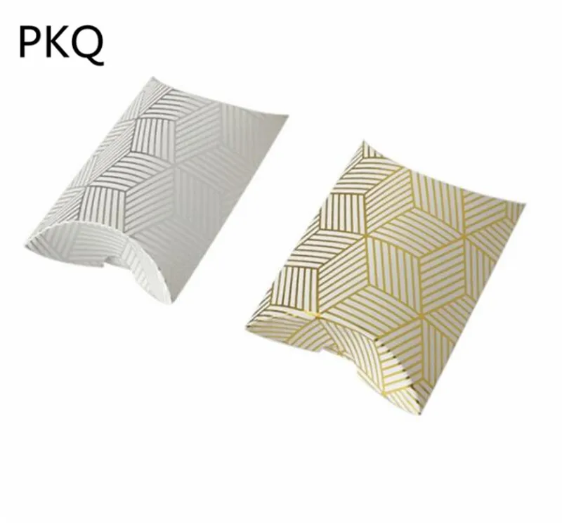 10 шт Горячая продажа Подушка конфетная коробка Золотая/серебряная полоса