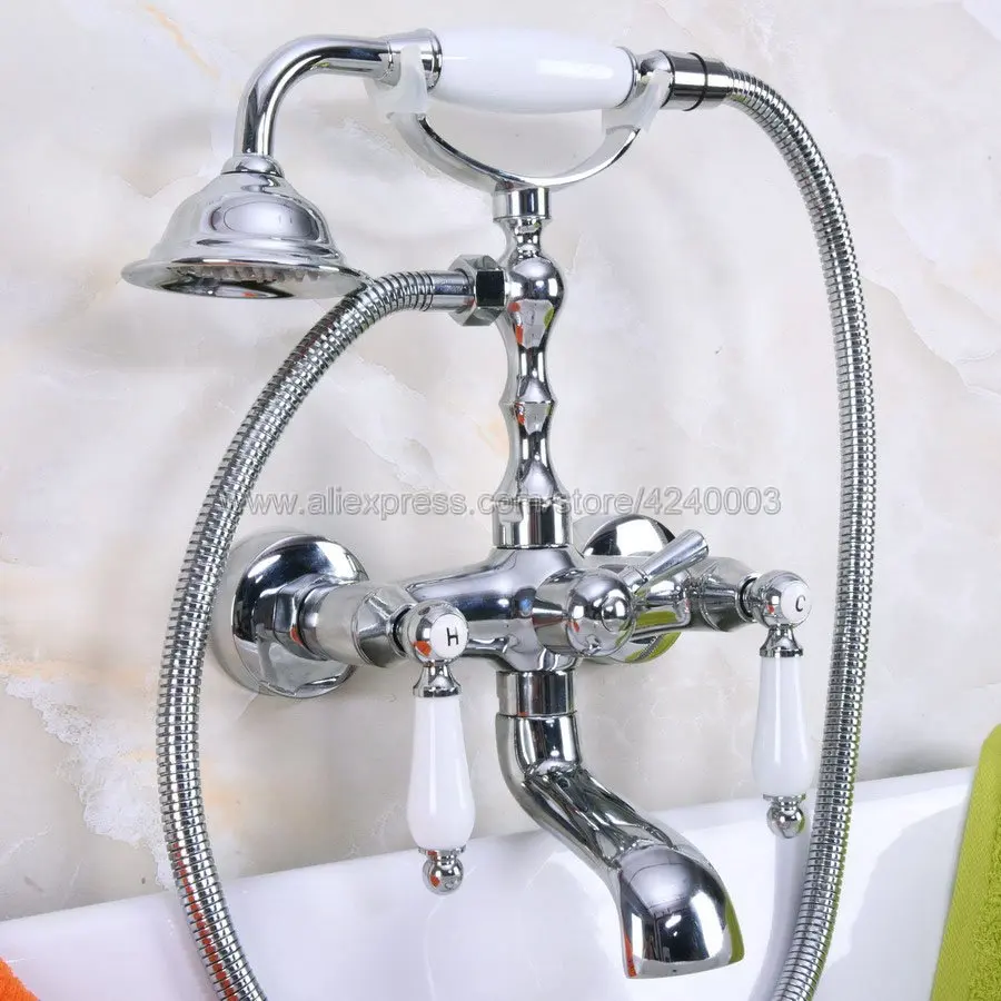Хромированная отделка Ванна смеситель двойной ручкой ванна с ручной душ Поворотный ванна носик Kna203