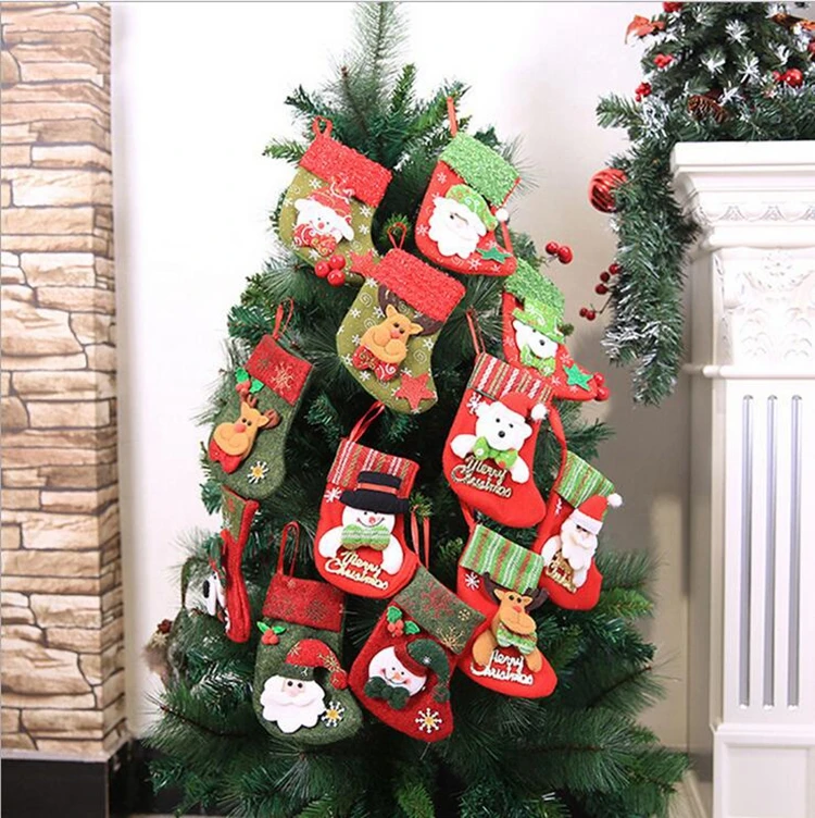 

Christmas Socks Decoration Stocking Gift Bag Santa Claus Snowman Xmas Socks Tree Candy Ornament Gifts Decorations new year