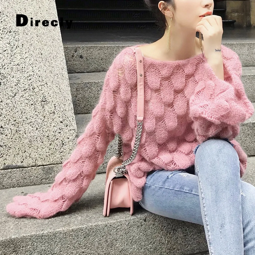 

Direcly2018 new women's fashion hollow pullover women's casual socks sweater, round neck, autumn and winter fashion casual style