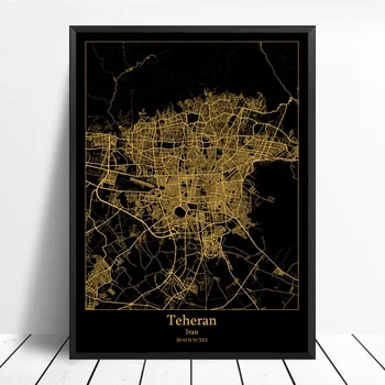 

Teheran Iran city map Black and Gold City Map Modern City Canvas Art Print Wall Pictures for Living Room No Frame