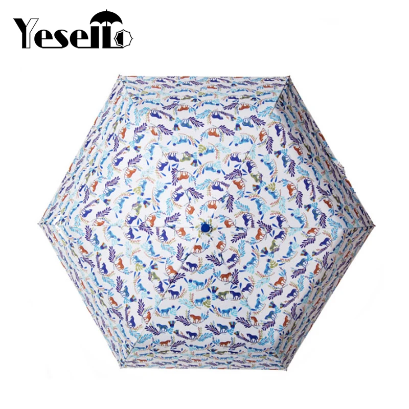 

Yesello Three Folding Rain Umbrella Mini Anime Horse Painting Sunny and Rainy Umbrellas For Women