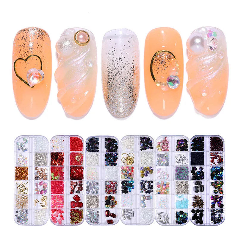 

Nail Rhinestones Nails Studs Mixed Size Sharp Bottom Bling Glitter Red Black AB Colors 3D Nail Art Decorations Accessories