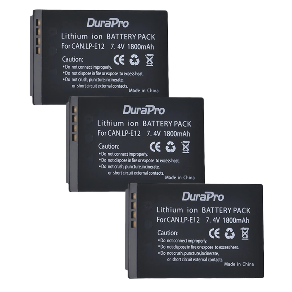 3 аккумулятора DuraPro LP E12 LPE12 Аккумулятор для камеры аккумулятор + зарядное
