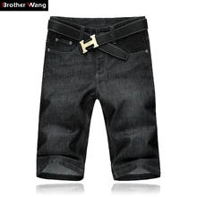 Brother Wang летние мужские повседневные черные джинсовые шорты новые тонкие прямые эластичные большие размеры брендовые джинсы 30-52