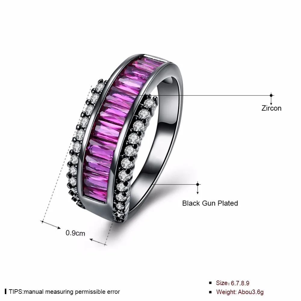 Square Shape Purple Cubic Zirconia Party Accessorise Black Gun Color Rings For Womens Fashion Jewelry (JewelOra RI103317)