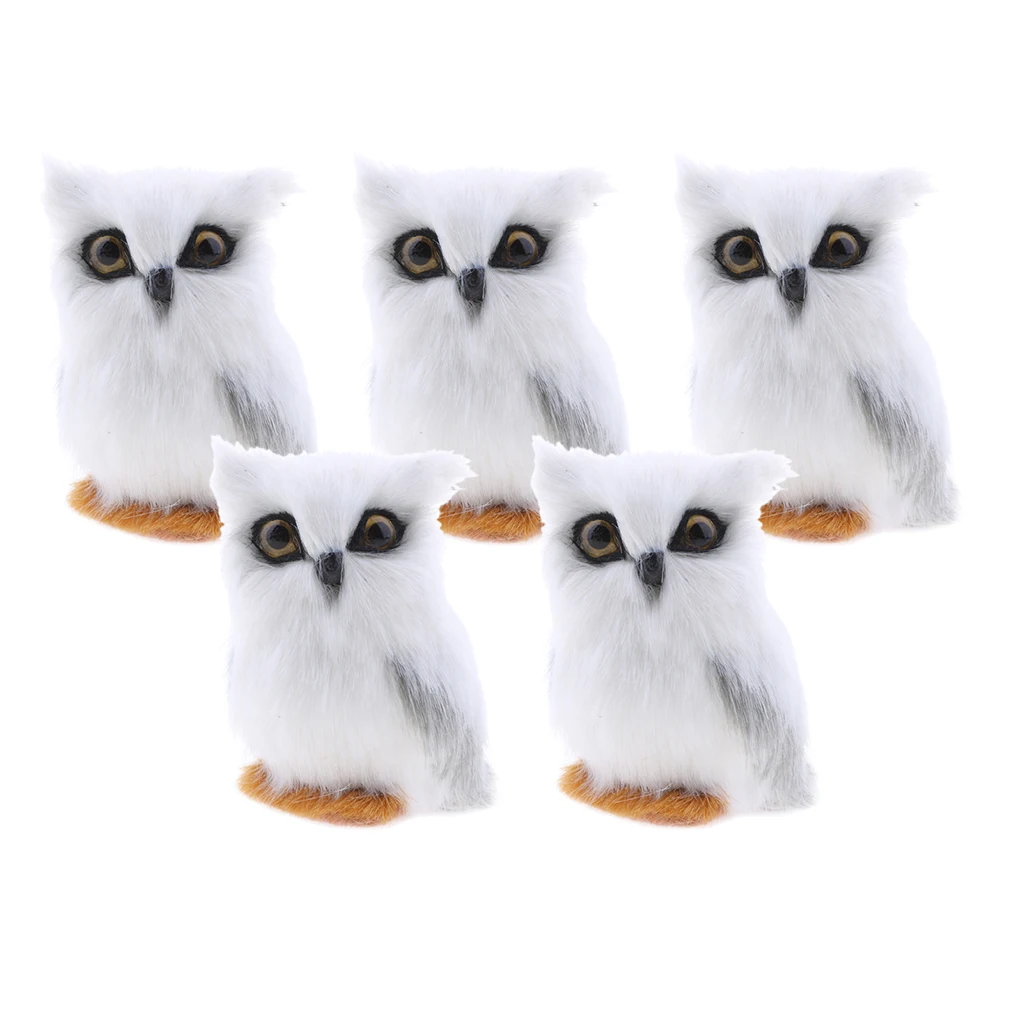 5Pcs Mini Simulation Owl Animal Home Decoration Simulation Artificial Owl White