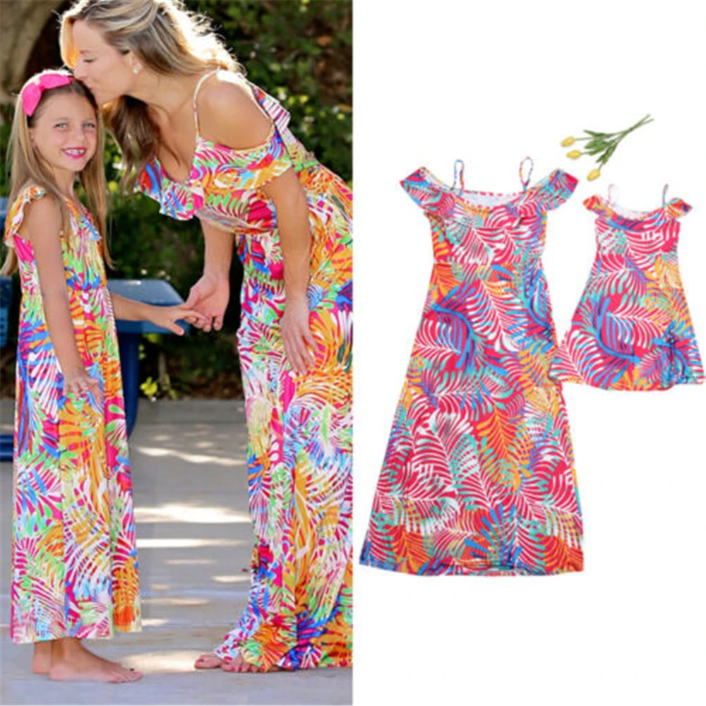 

Fashion Colorful print Dress Kid Matching Mother and Daughter Clothes Family Look Cute Printing Dress