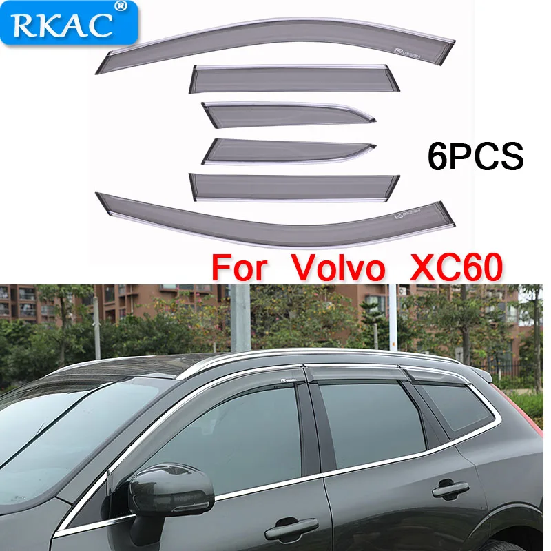 

RKAC 6PCS Smoke Window Visor side deflectors rain Guard Awnings Stickers Car Styling for VOLVO XC60 2018-2019 Car Accessories